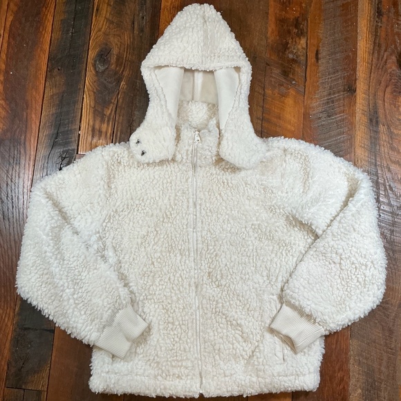 Abercrombie & Fitch White Sherpa Fleece Zip Up Hoodie Jacket Size Large - Picture 3 of 9